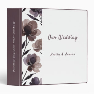 Purple Floral Botanical Wedding 3 Ring Binder