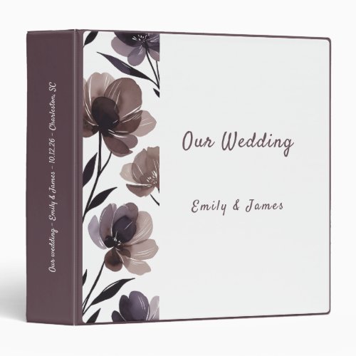 Purple Floral Botanical Wedding 3 Ring Binder