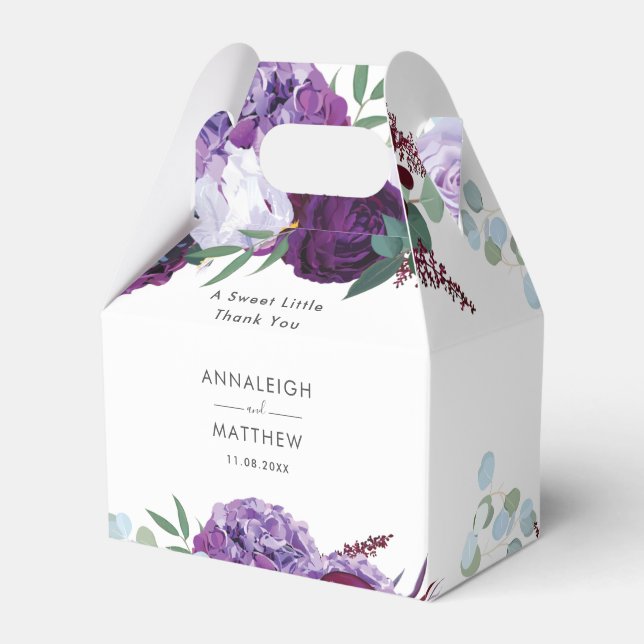 Purple Floral Botanical Wedding Favor Boxes (Front Side)