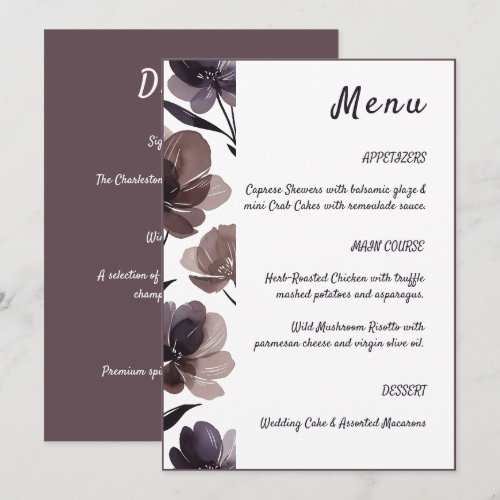 Purple Floral Botanical Wedding Menu