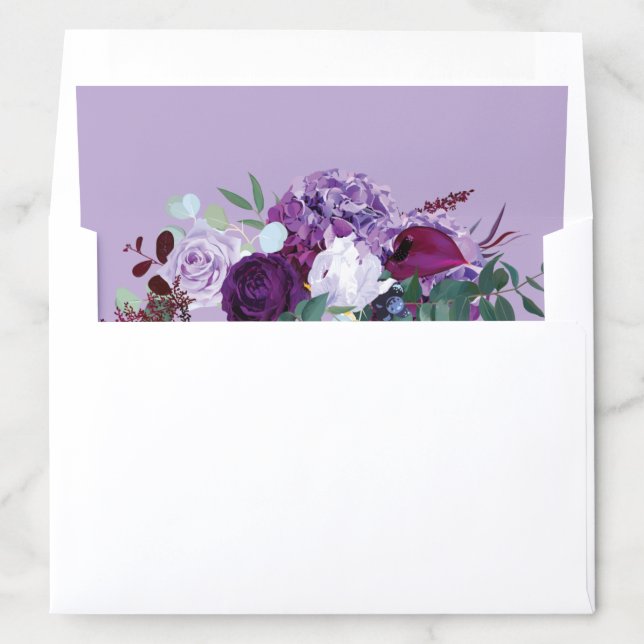 Purple Floral Botanical Wedding Modern Envelope Liner (In Envelope)