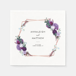 Purple Floral Botanical Wedding Paper Napkins
