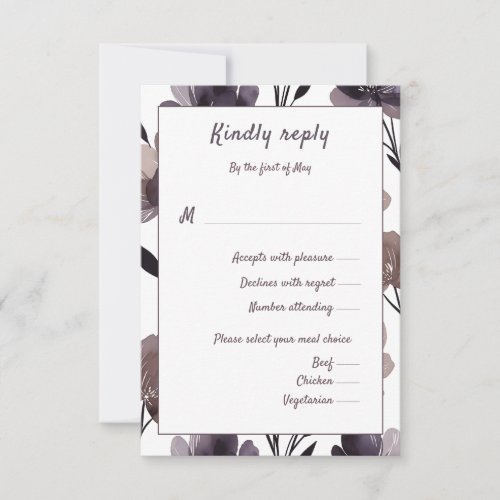 Purple Floral Botanical Wedding RSVP Card