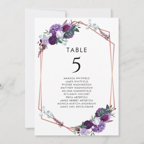 Purple Floral Botanical Wedding Table Number