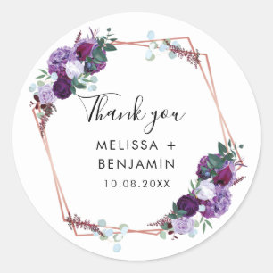 Purple Floral Botanical Wedding Thank You Favor Classic Round Sticker