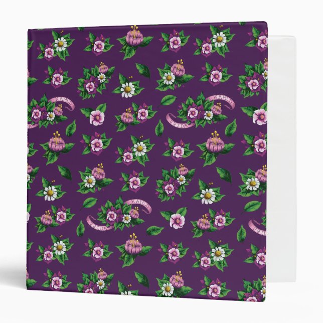 Purple Floral Bouquet Pattern 3 Ring Binder (Front/Inside)