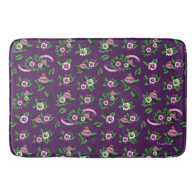 Purple Floral Bouquet Pattern Bath Mat (Front)
