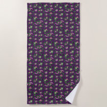 Purple Floral Bouquet Pattern Beach Towel