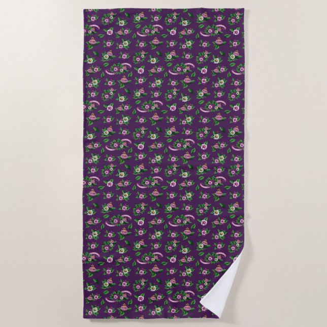 Purple Floral Bouquet Pattern Beach Towel (Front)