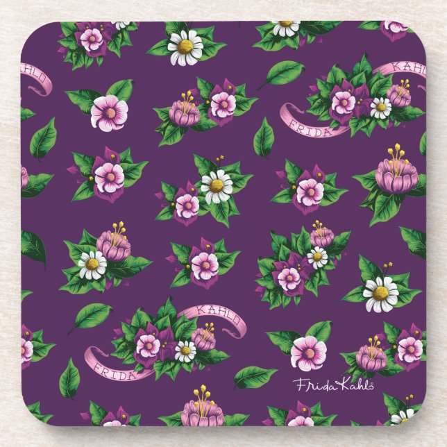 Purple Floral Bouquet Pattern Beverage Coaster (Front)