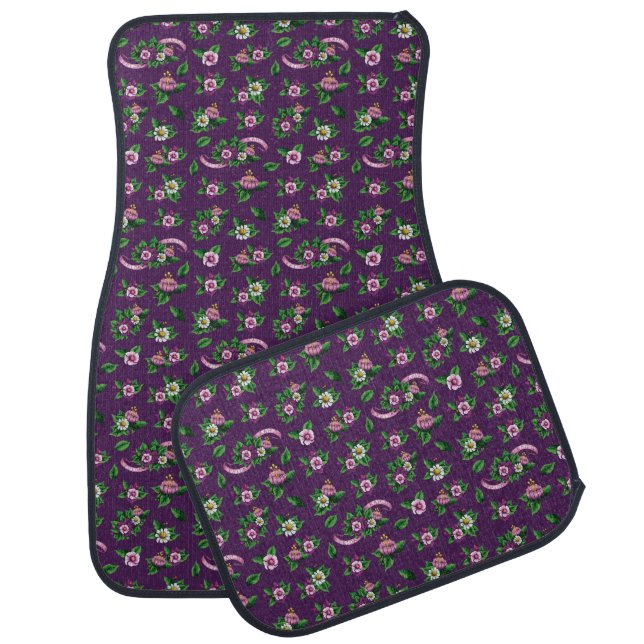 Purple Floral Bouquet Pattern Car Floor Mat (Set)