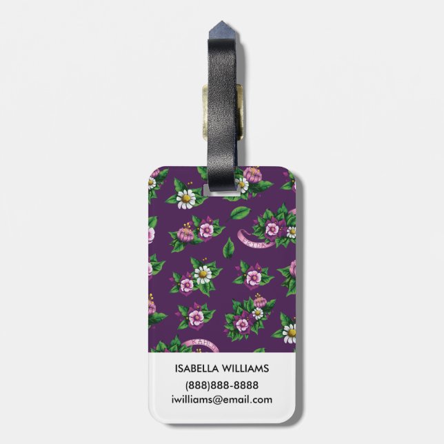 Purple Floral Bouquet Pattern Luggage Tag (Back Vertical)