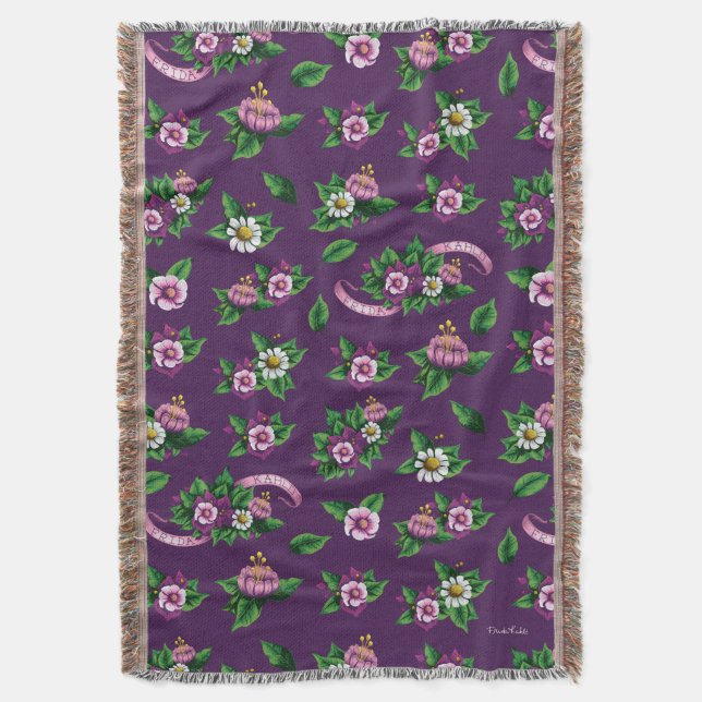 Purple Floral Bouquet Pattern Throw Blanket (Front Vertical)