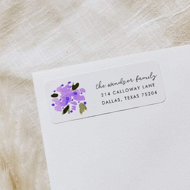 Purple Floral Bouquet Return Address Labels (Purple watercolor floral bouquet return address label.)