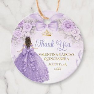 Purple Floral Bow Ribbon Dress Quinceañera Floral Favor Tags