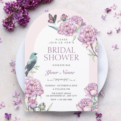 Purple floral branch bridal shower invitation