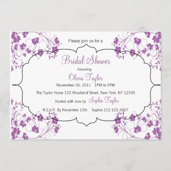 Purple Floral Bridal Invitation by Stephie421 at Zazzle