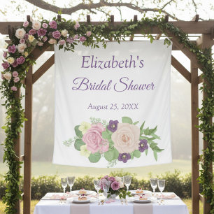 Purple Floral Bridal Shower Backdrop Tapestry