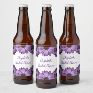 Purple Floral Bridal Shower Beer Bottle Label