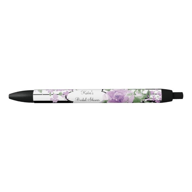 Purple Floral, Bridal Shower Black Ink Pen (Front)