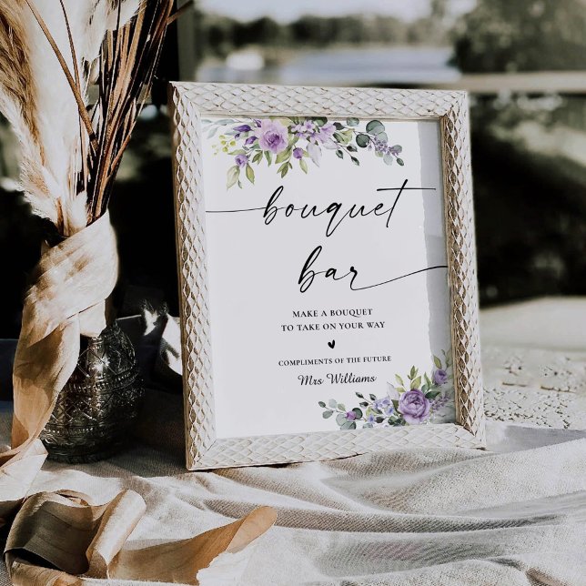 Purple Floral Bridal Shower Bouquet Bar Sign (Creator Uploaded)