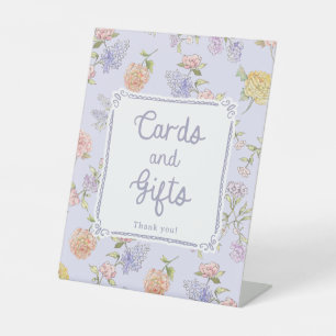 Purple Floral Bridal Shower Cards and Gifts Pedestal Sign