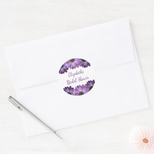 Purple Floral Bridal Shower Classic Round Sticker