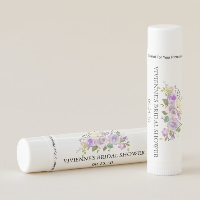Purple Floral Bridal Shower Favor Lip Balm (Front)