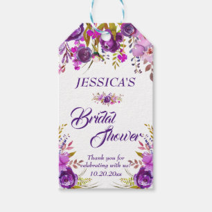 Purple Floral Bridal Shower Favor Thank You Gift Tags