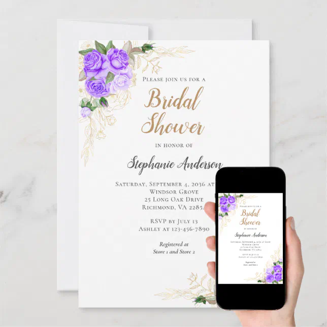 Purple Floral Bridal Shower Invitation Zazzle