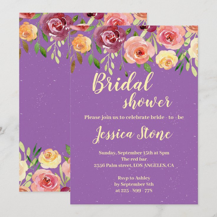 Purple floral bridal shower invitation Zazzle