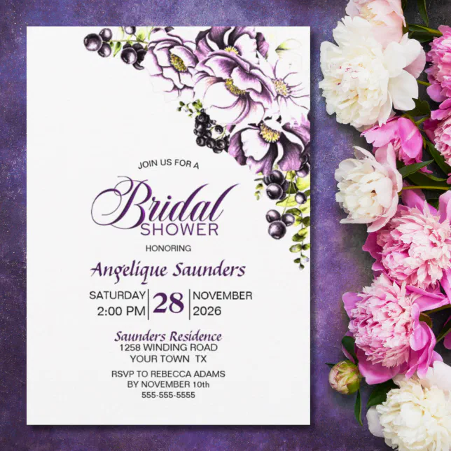 Purple Floral Bridal Shower Invitation Zazzle