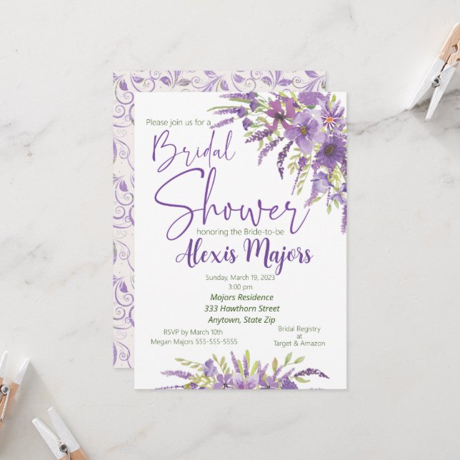 Purple Floral Bridal Shower invitation (Front/Back In Situ)