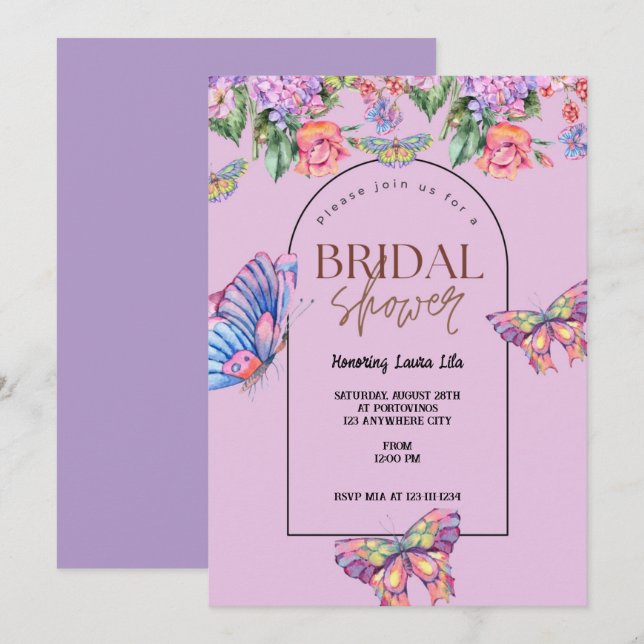 Purple floral bridal shower invitation  (Front/Back)