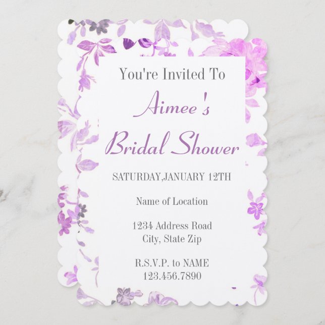 Purple Floral Bridal Shower Invitation (Front/Back)