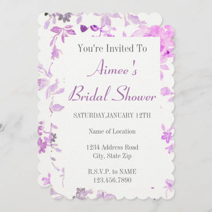 Purple Floral Bridal Shower Invitation Zazzle