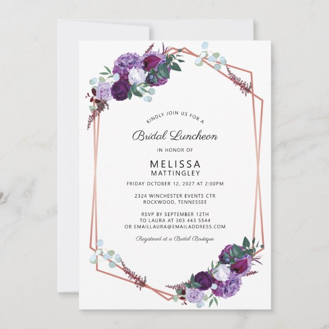 Purple Floral Bridal Shower Luncheon Invitation (Front)