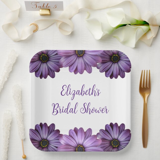 Purple Floral Bridal Shower Paper Plates (Wedding)