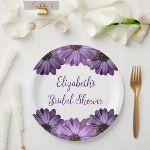 Purple Floral Bridal Shower Paper Plates
