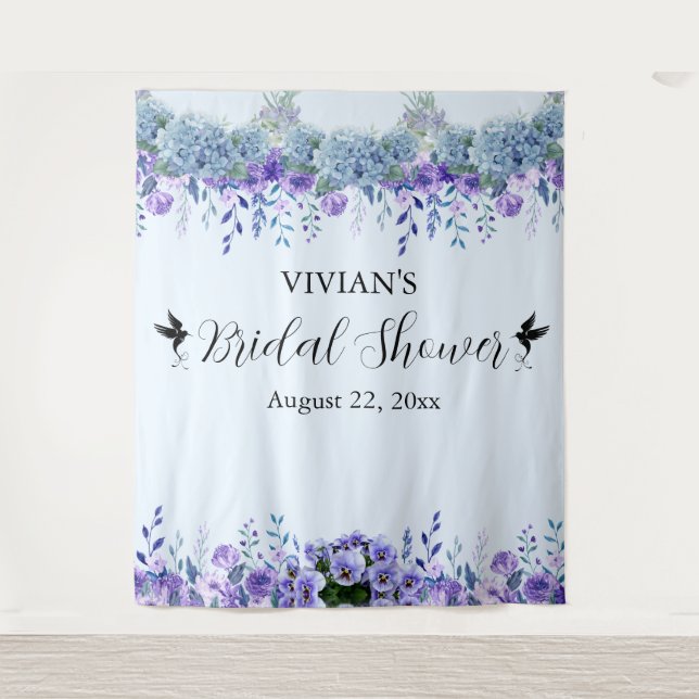 Purple Floral Bridal Shower Photo Booth Backdrop (Front)