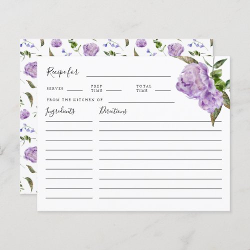 Purple Floral Bridal Shower Recipe Card