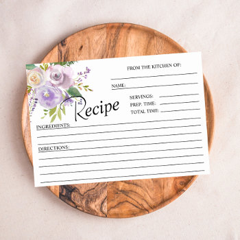 Purple Floral Bridal Shower Recipe Cards by UniqueWeddingShop at Zazzle