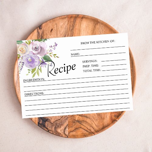 Purple Floral Bridal Shower Recipe Cards