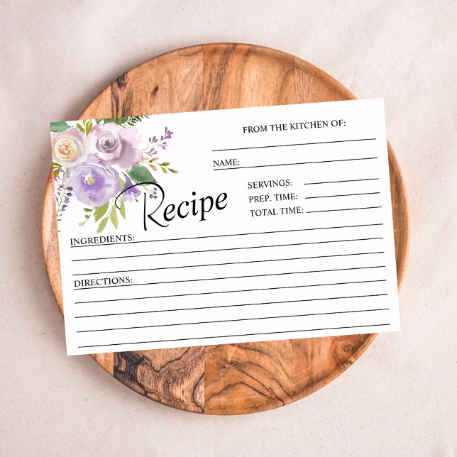 Purple Floral Bridal Shower Recipe Cards (Creator Uploaded)