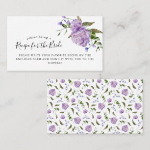 Purple Floral Bridal Shower Recipe Request  Enclosure Card