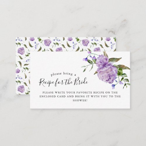Purple Floral Bridal Shower Recipe Request  Enclosure Card