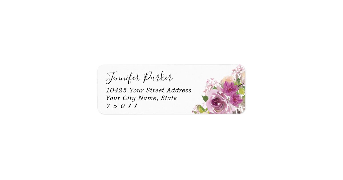 Purple Floral Bridal Shower Return Address Labels | Zazzle