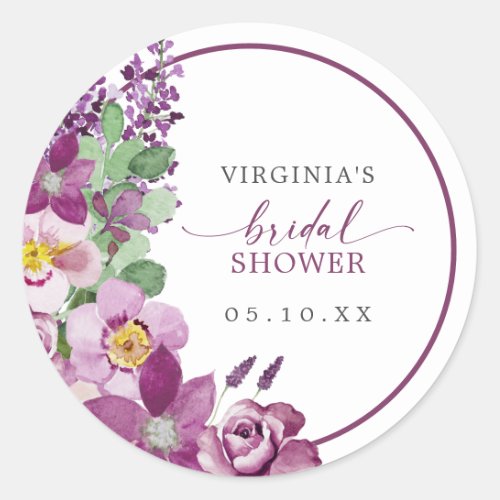Purple Floral Bridal Shower Sticker