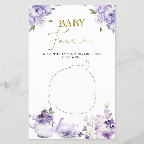 Purple Floral Bridal Shower Tea Baby Face Game
