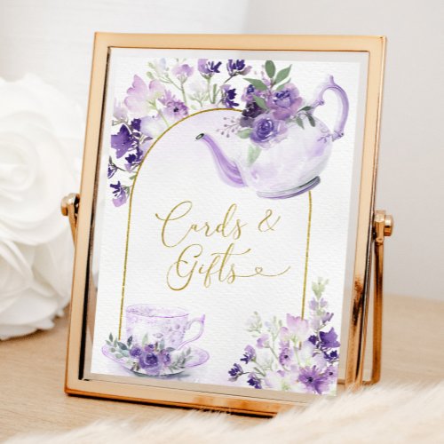 Purple Floral Bridal Shower Tea Cards and Gifts Poster